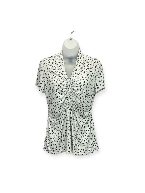 Alfani Tops - Alfani V-Neck Black & White Short Sleeve Ruched Blouse Top Size M